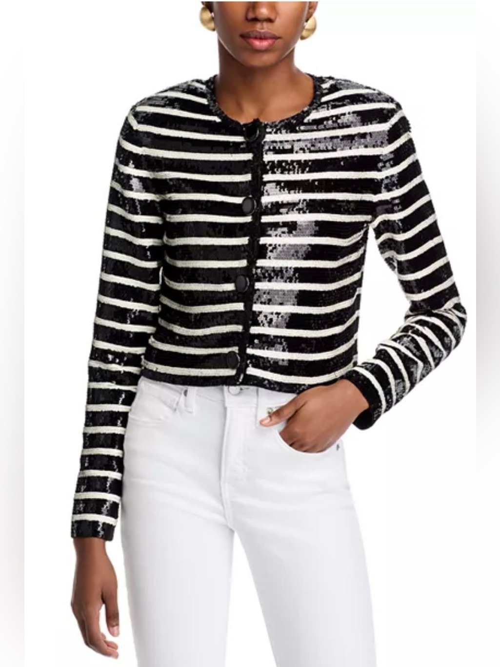 Nwt Veronica Beard Mickey Black White Stripe Sequin Lightweight Jacket 4